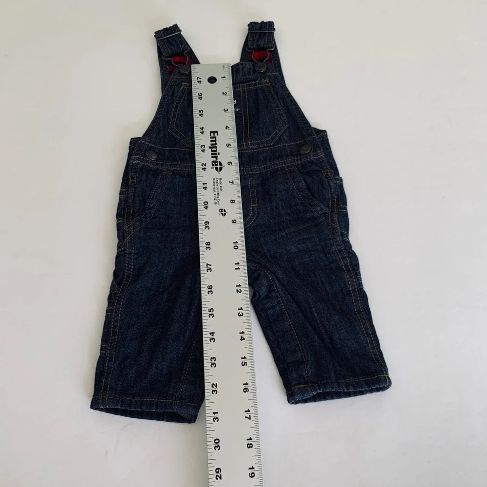 OshKosh Bgosh Denim Carpenter Overalls Baby 3M‎ Dark Wash Flannel Lined Plaid